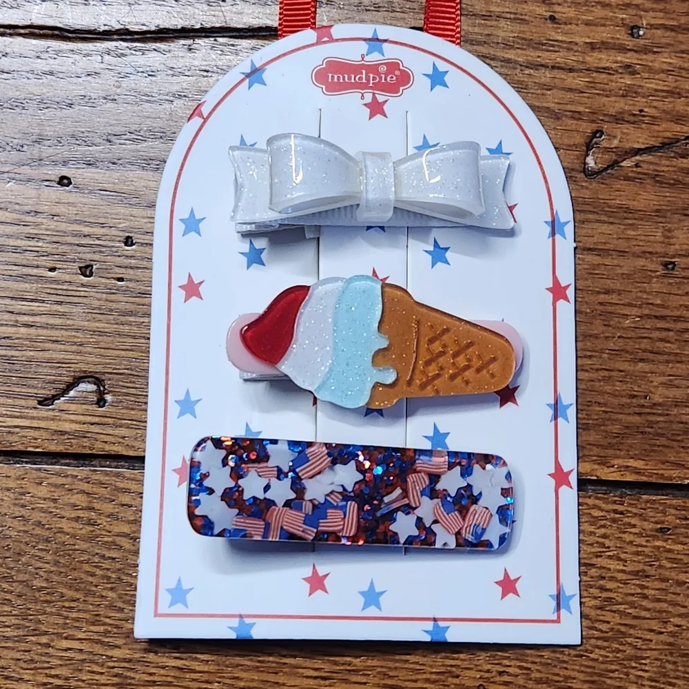 Mud Pie Girls Hair Clips Bundle | Spring Flowers Ladybugs & 4th of July Bow  NWT